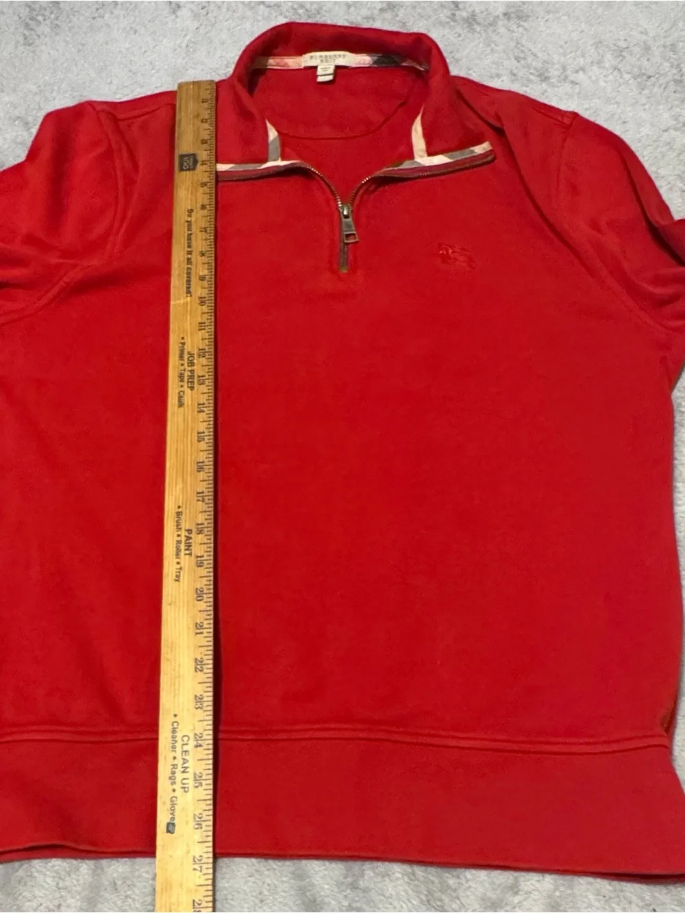 Burberry Brit Sweater Mens Large Red Mock Neck Quarter 1/4 ZipPullover Jumper